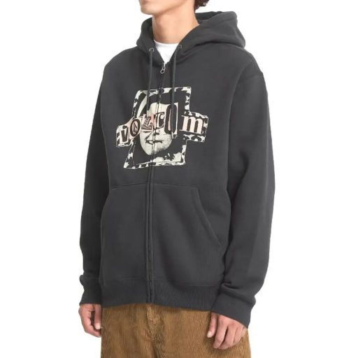 Volcom Single Stone Zip Fleece kapucnis pulóver antique black
