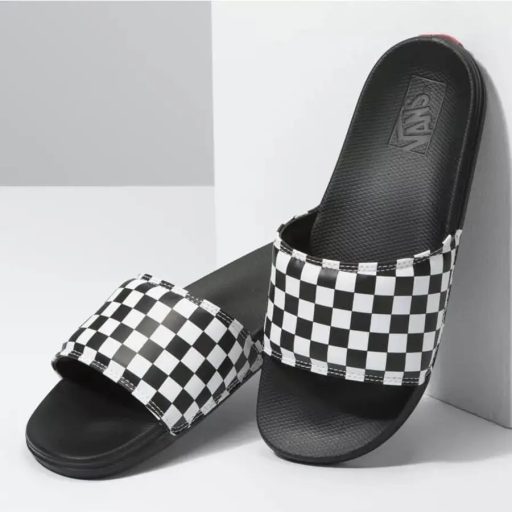 Vans La Costa Checkerboard Slide On papucs white black